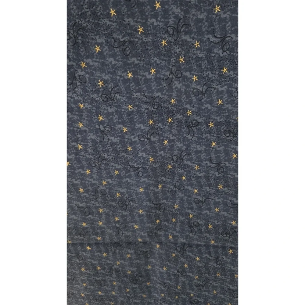 Shelly Loves Christmas Fabric Remnant Blue Gold Stars Quilting Cotton 44x21